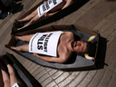 07.06.07. Barcelona. Activistas de AnimaNaturalis posaron dentro de ataudes simulando ser los 6 toros que se matan cada domingo en las corridas de toros.