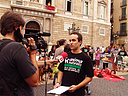 07.08.08 Activistas de AnimaNaturalis, que simulaban ser animales despellejados, han llevado a cabo esta protesta frente a la Generalitat de Catalu�a.