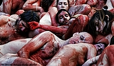 25.01.09 Unas 100 personas simularon en Barcelona ser un mont贸n de animales muertos para protestar contra la industria peletera, en un acto que realiza cada a帽o AnimaNaturalis.