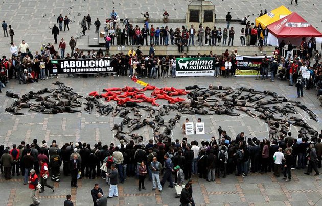 Decenas de activistas se Pusieron en la Piel del Toro en Bogotá Decenas de activistas se Pusieron en la Piel del Toro en Bogotá