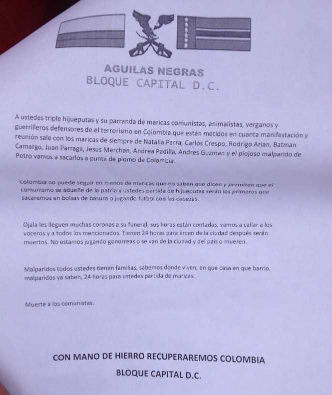 Comunicado a la opinión pública sobre amenazas de muerte a líderes animalistas colombianos Comunicado a la opinión pública sobre amenazas de muerte a líderes animalistas colombianos