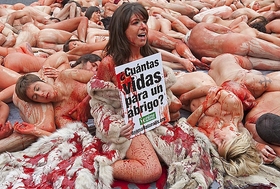 Un centenar de personas se desnudan en Barcelona contra la industria de la piel