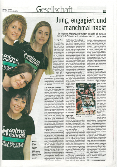 Artículo publicado en el periódico alemán Mallorca Zeitung, el 6 de diciembre de 2012