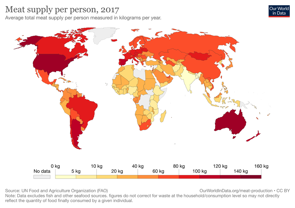 Mapa de consumo cárnico por país