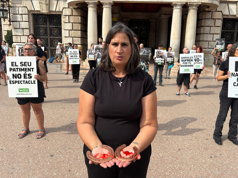 Una treintena de activistas de AnimaNaturalis exigen en Valencia el fin del tiro y arrastre